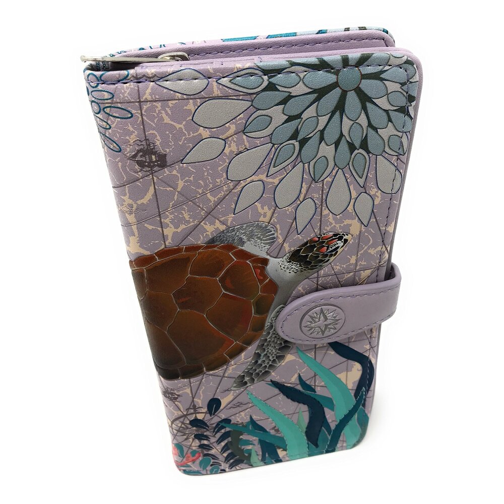 1386 Sea Turtle Large Animal Wallet and Teen Girls Vegan Faux Leather 7"